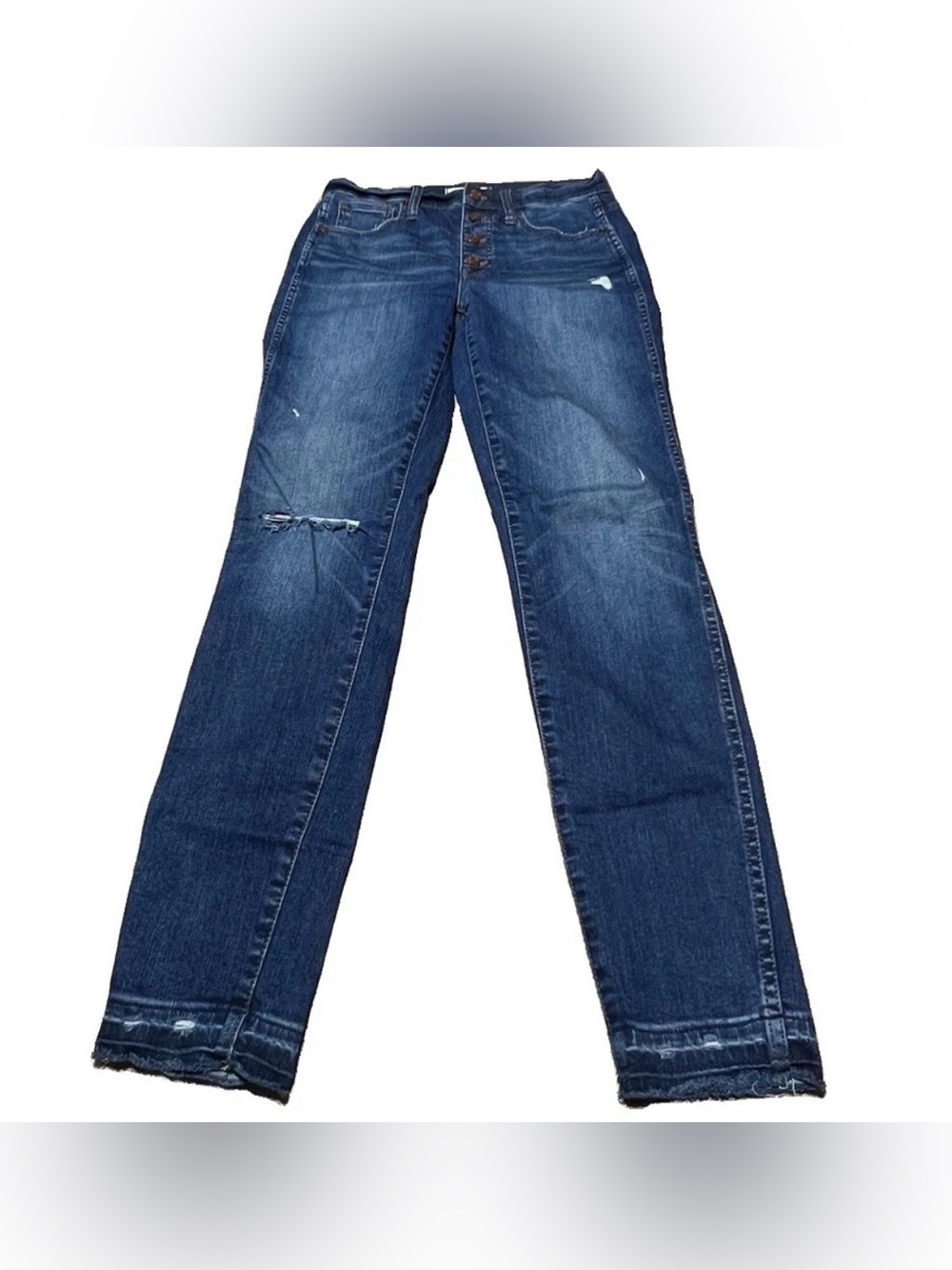 Madewell 10” High Rise Skinny Fray Destructed Stretch Blue Jeans Women’s Size 28